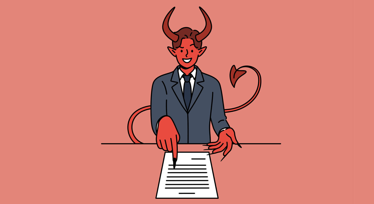 A cartoon of the devil behind a business person