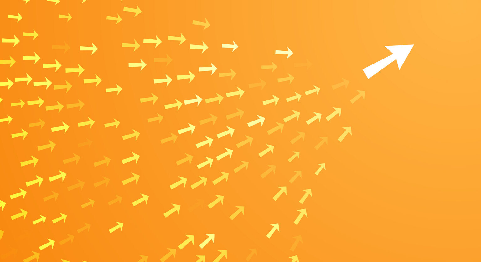 A bunch of small arrows merging to make one big arrow