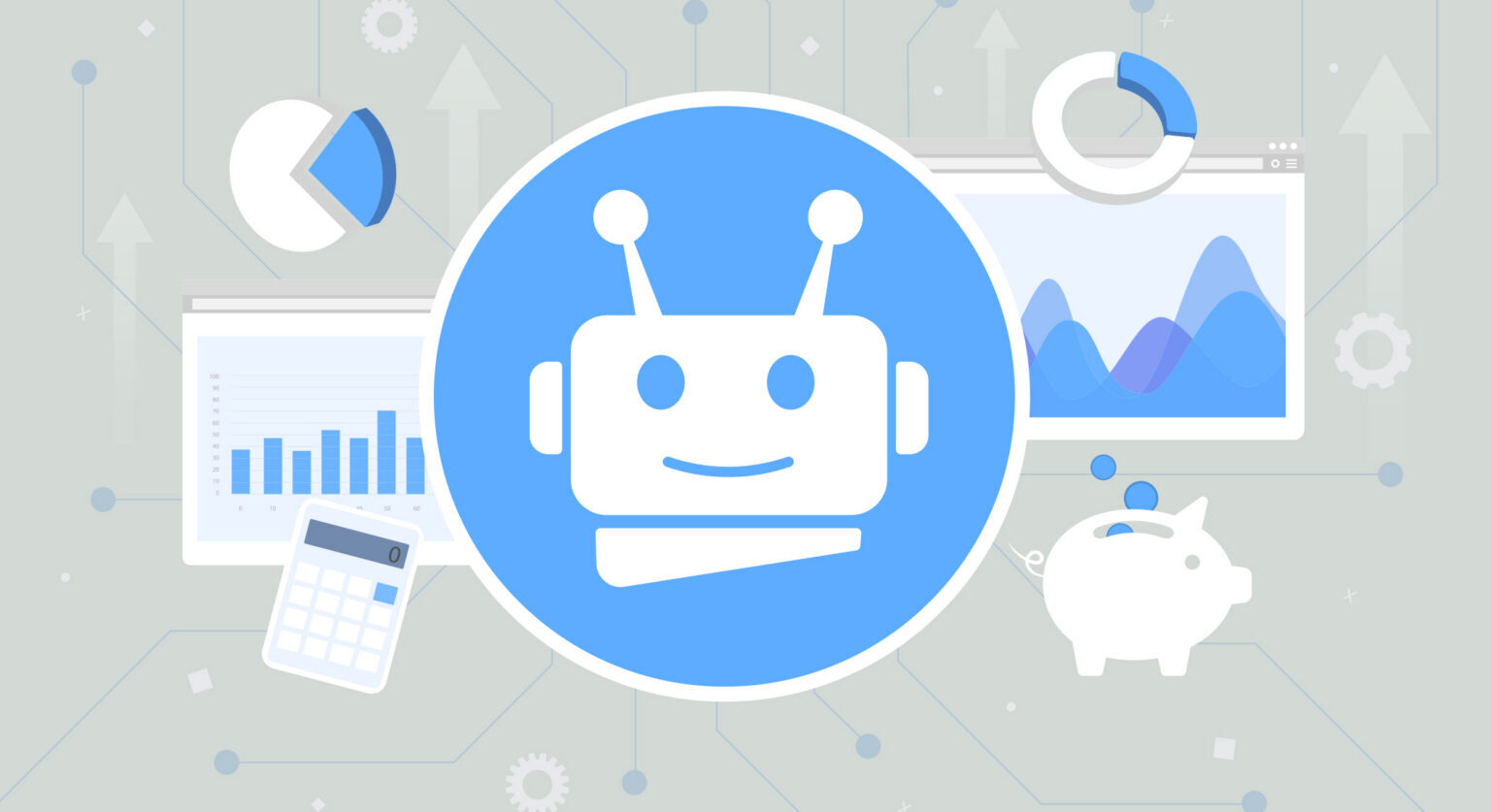 AI robot surrounded by charts