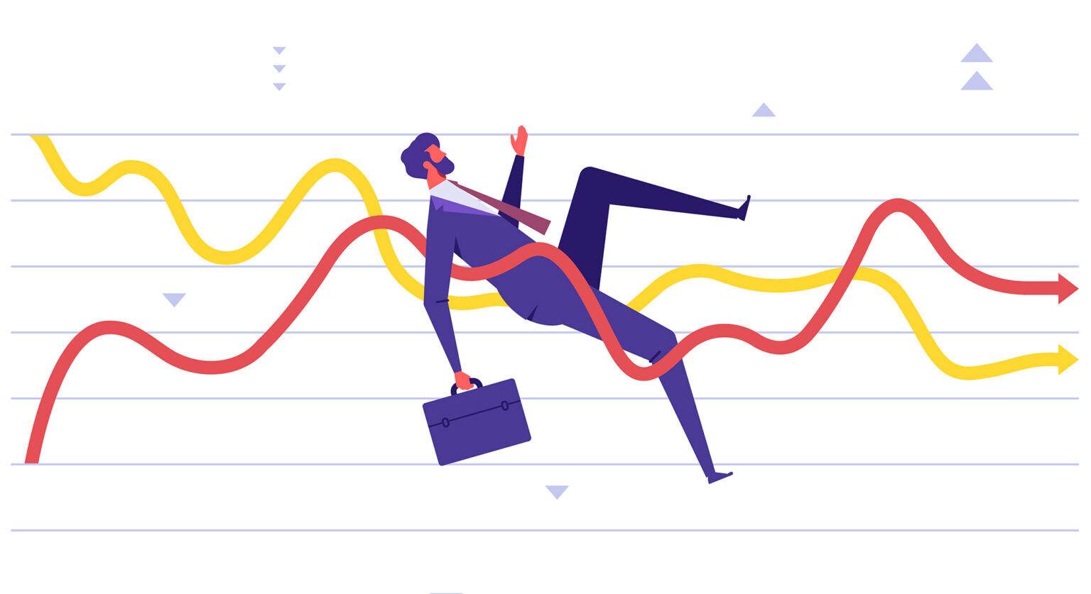 A man sitting on fluctuations on a stock chart