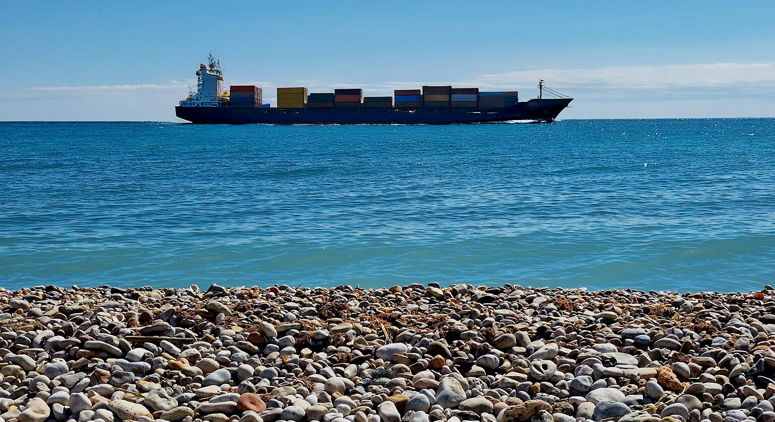 A cargo ship at sea