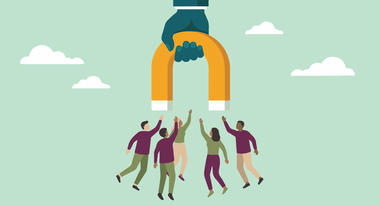 People being picked up by a large magnet into the sky