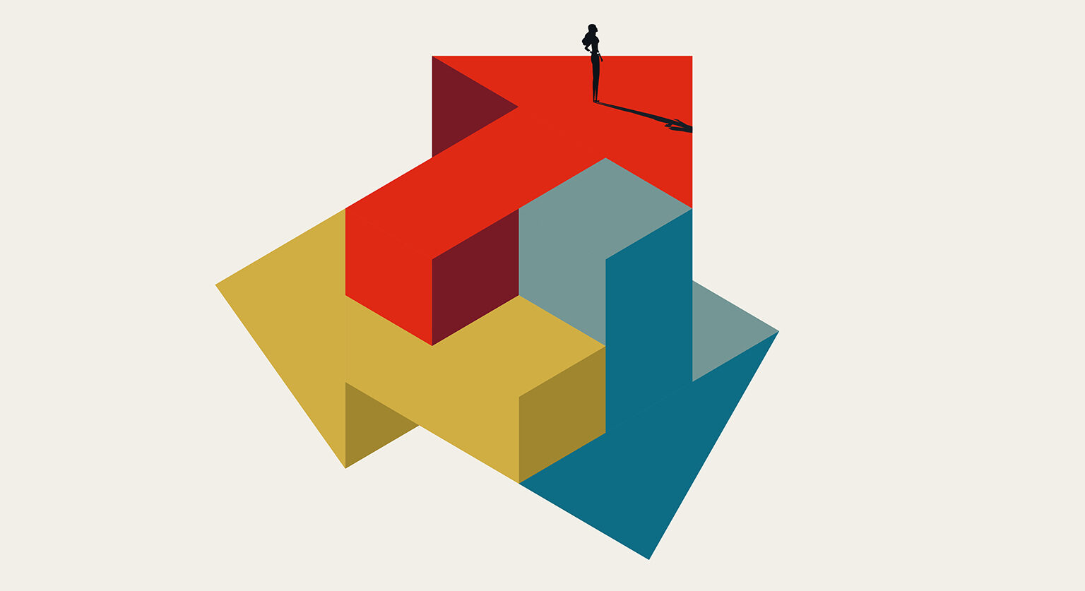 Blue, red and yellow arrows pointing different directions