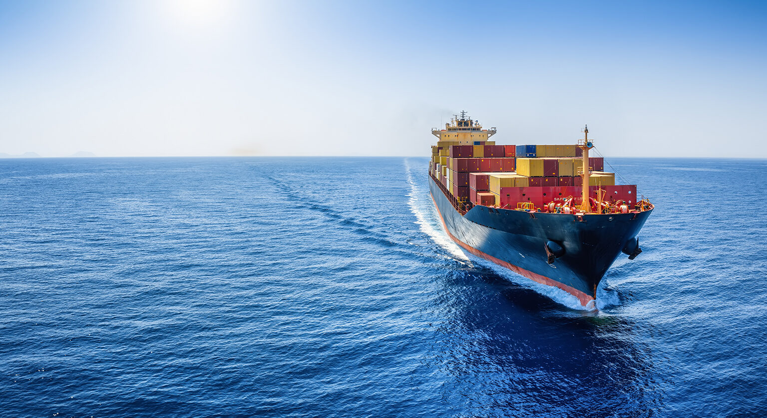 A cargo ship in the sea